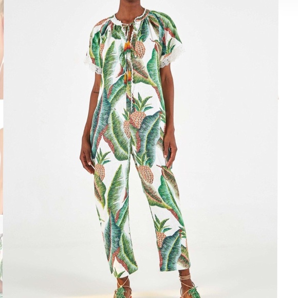 FARM Rio Pants - Farm Rio forest palm 100% linen jumpsuit